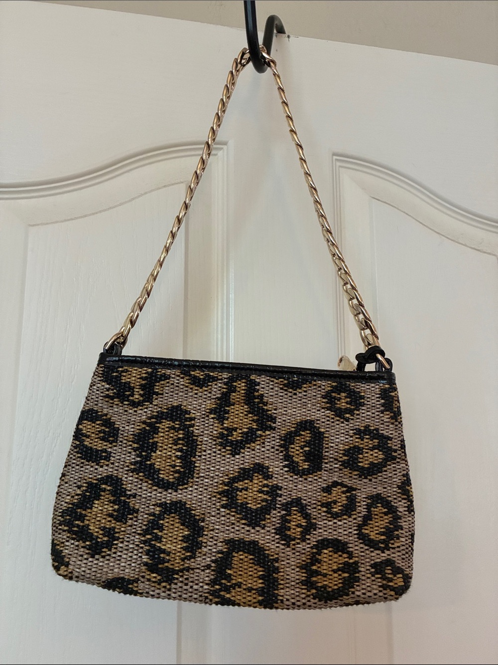 Brahmin Leopard Beaded Shoulder Bag - Black & Tan